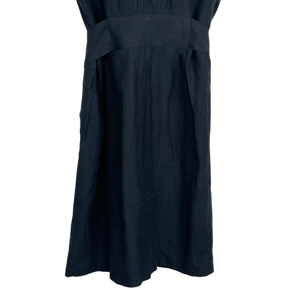 ARMANI COLLEZIONI LINEN BUTTON DOWN BELTED SAFARI STYLE BLACK SHIRT DRESS - Picture 9 of 15